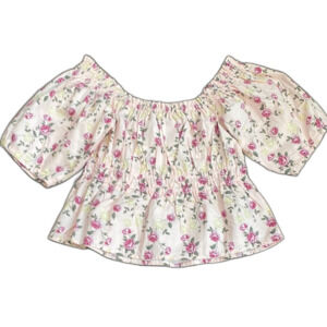 Celebrity Pink Puff Sleeve Smocked Coquette 100% Cotton